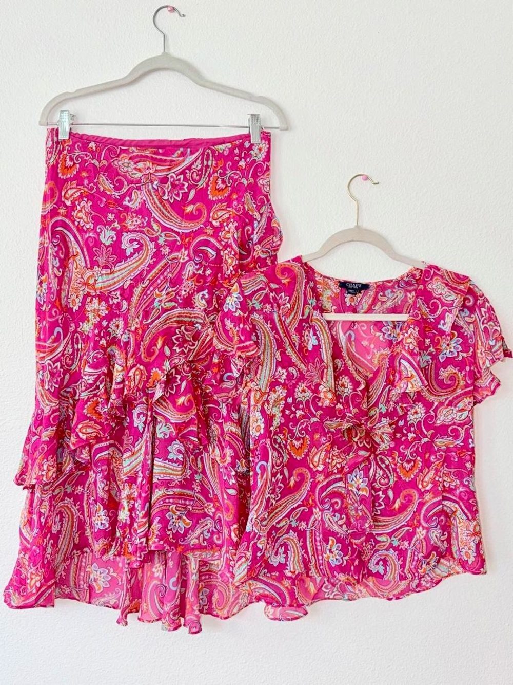 Y2K Pink Paisley Maxi Skirt and top set